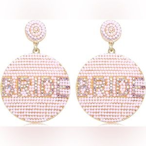 Round Beaded Earrings BRIDE Wedding Drop Dangle Earrings